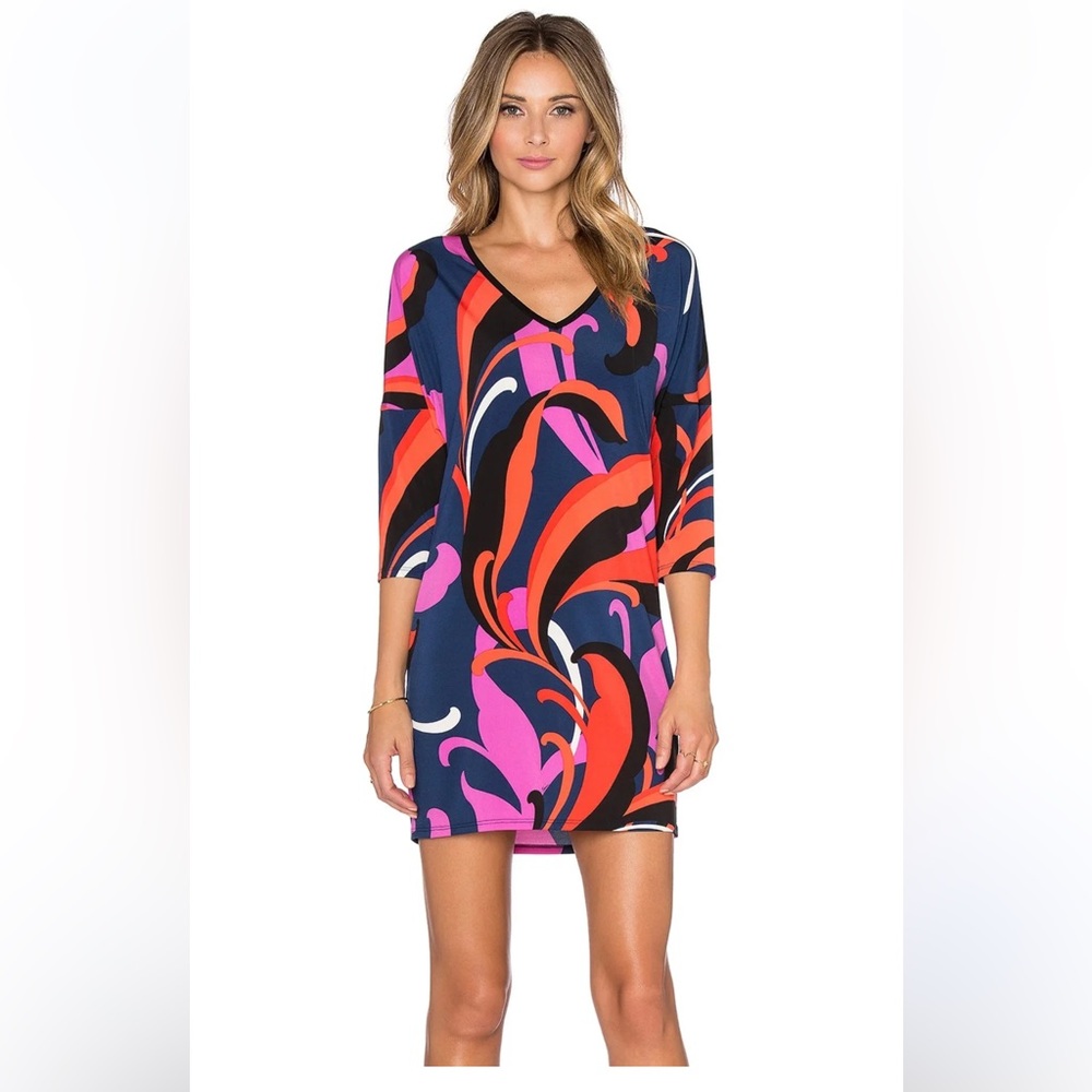Trina Turk Dominica drop shoulder 1/2 sleeve multicolored mini S sheath dress